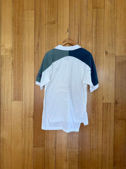 1990's Nike Tennis Supreme Court Polo Shirt - White/Green/Purple