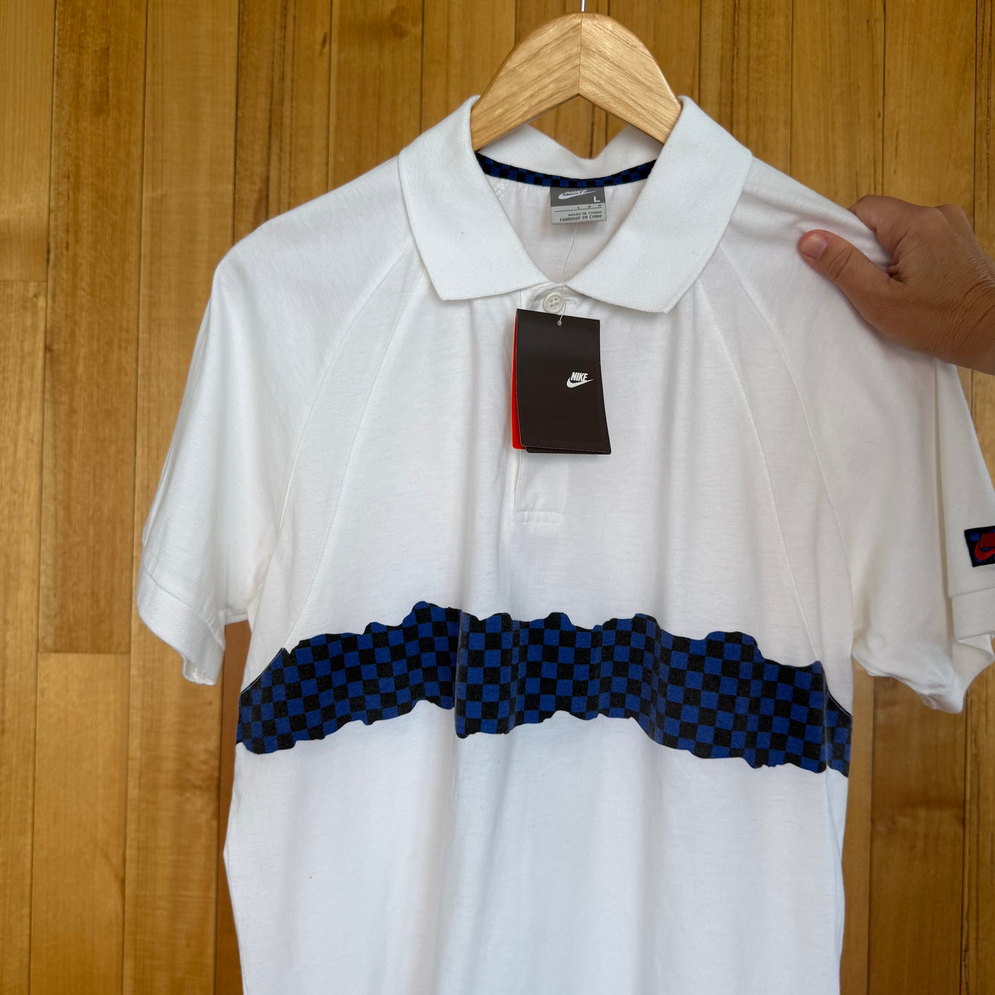 Nike Tennis Polo Shirt - White with Black/Blue check