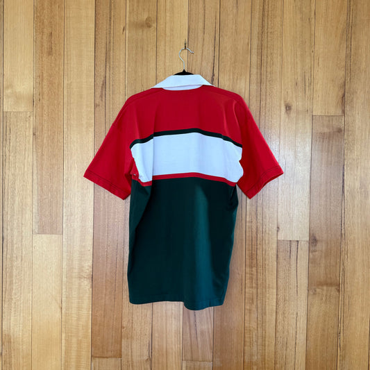 Canterbury Rugby Jersey in green, red and white showing back design