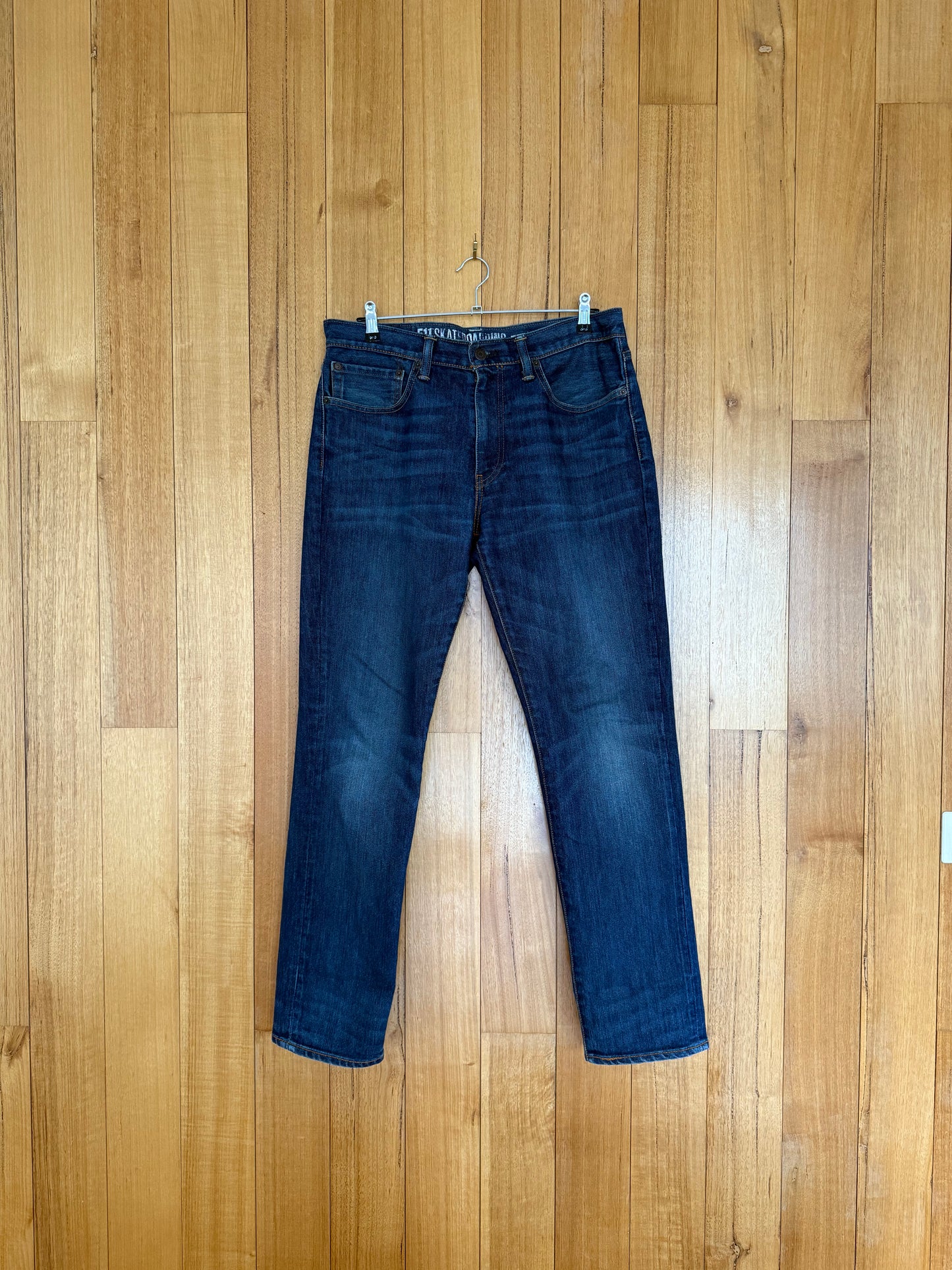 Levis 511 x NikeSB Skateboard Jeans in blue - front view of rare collaboration denim