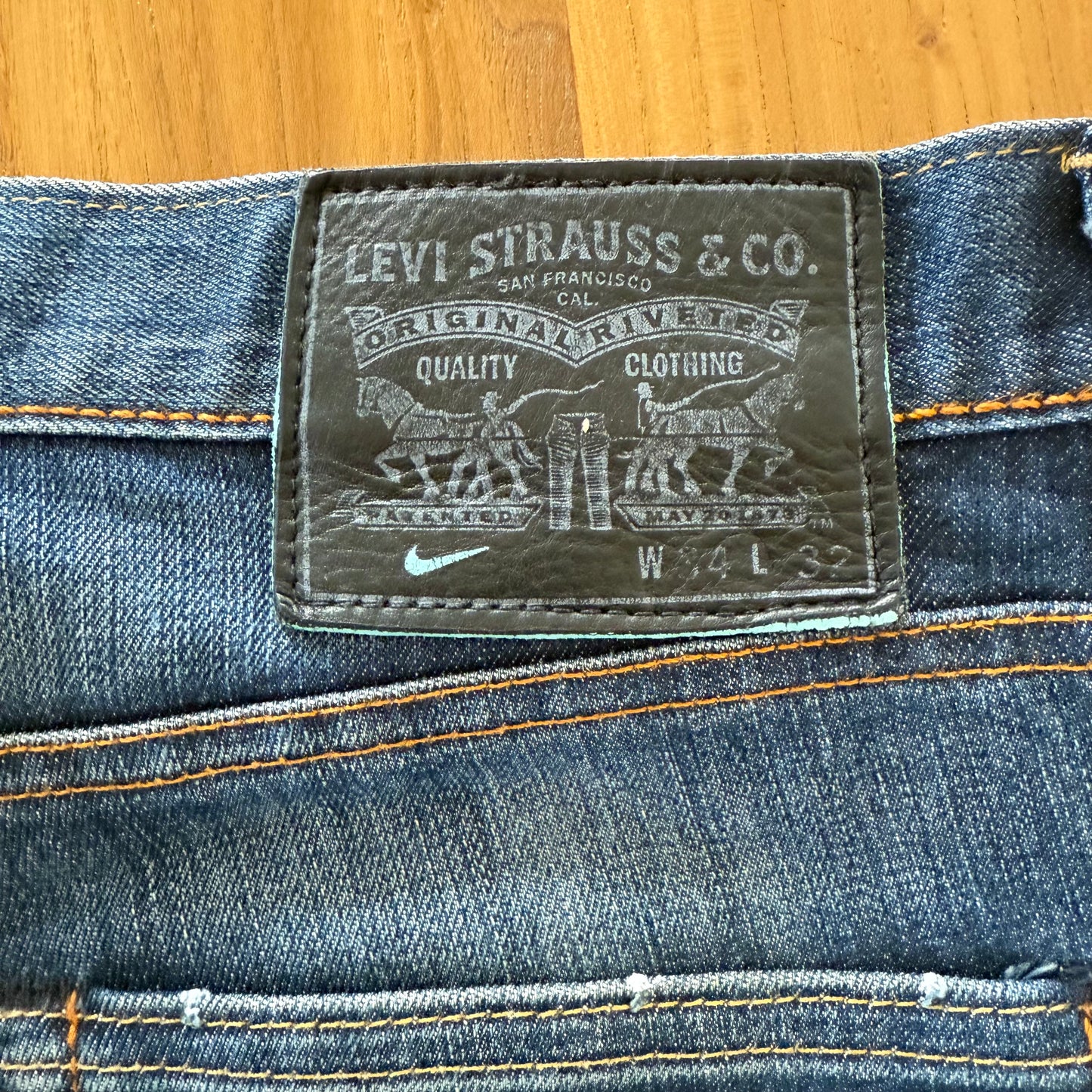Levis label detail on 511 x NikeSB collaboration skateboard jeans