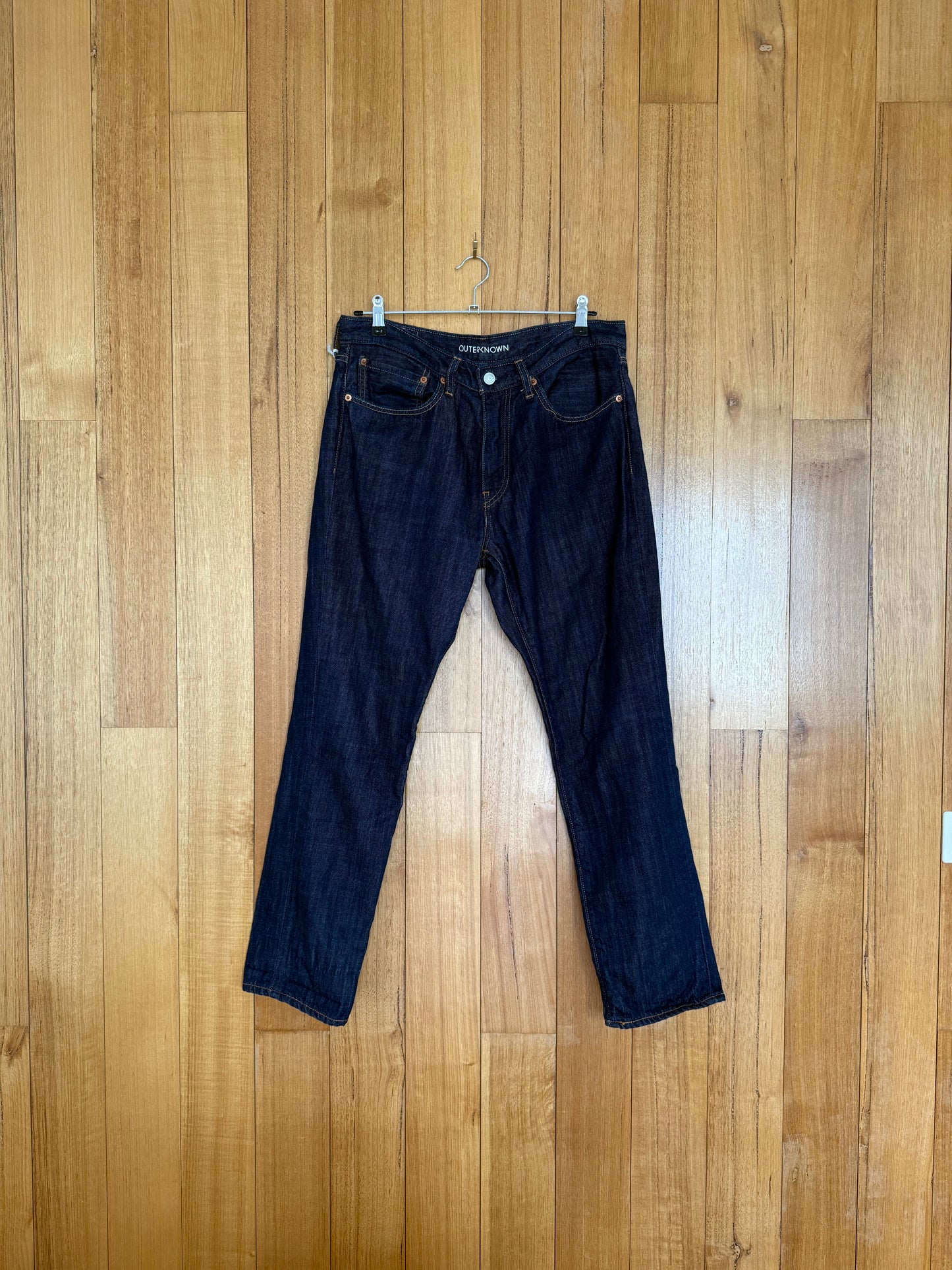 Levis x Outerknown 511 Jeans in blue - front view of Kelly Slater collaboration denim