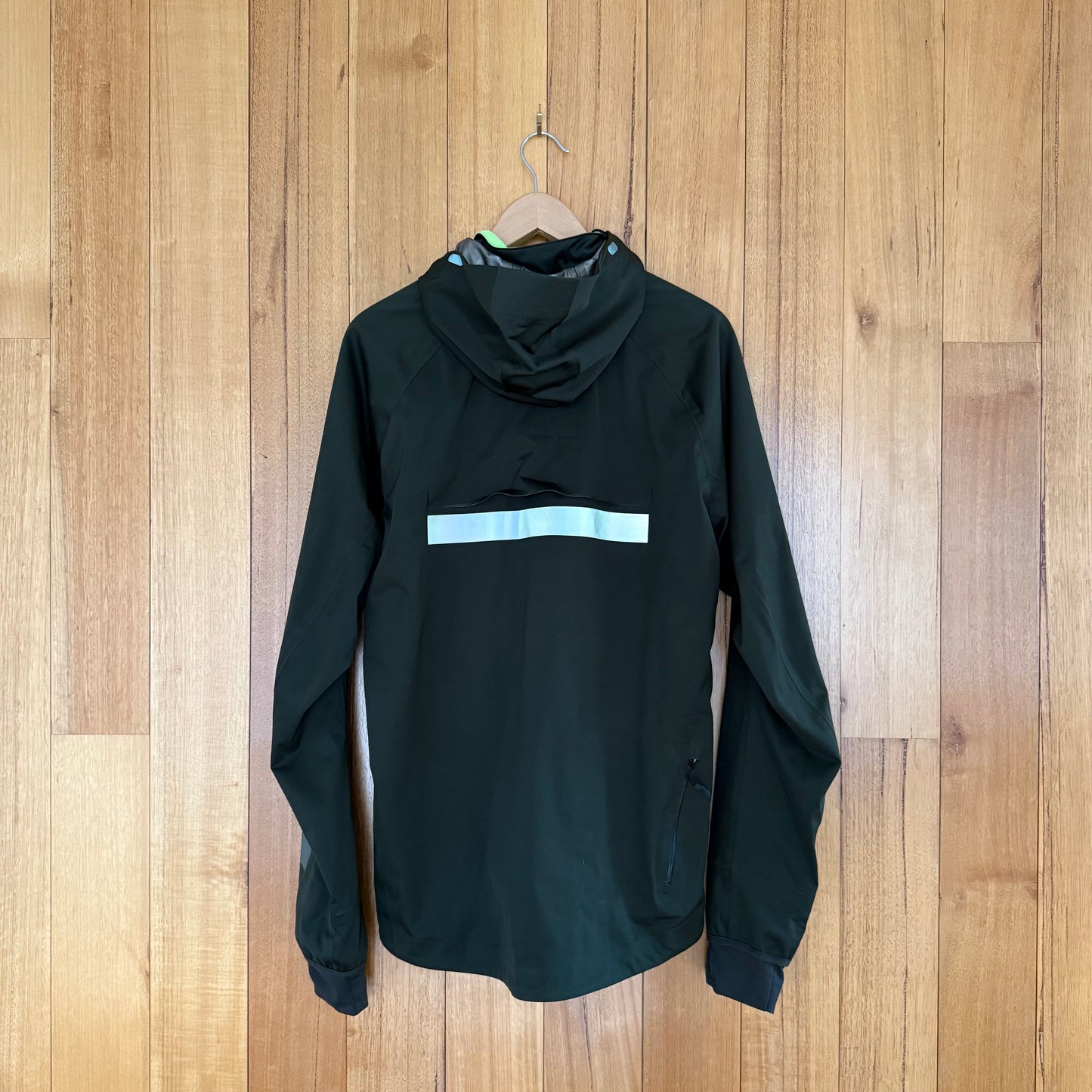 Nike Vapor Storm-Fit Running Jacket in green showing back design with reflective accents