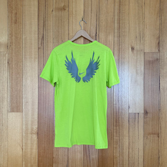 Nike We Run Track Town USA Dri-FIT T-Shirt in volt showing back design with reflective graphics