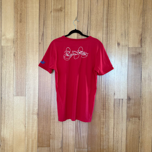 Puma Richard Petty STP Racing T-Shirt in red showing back design with autograph