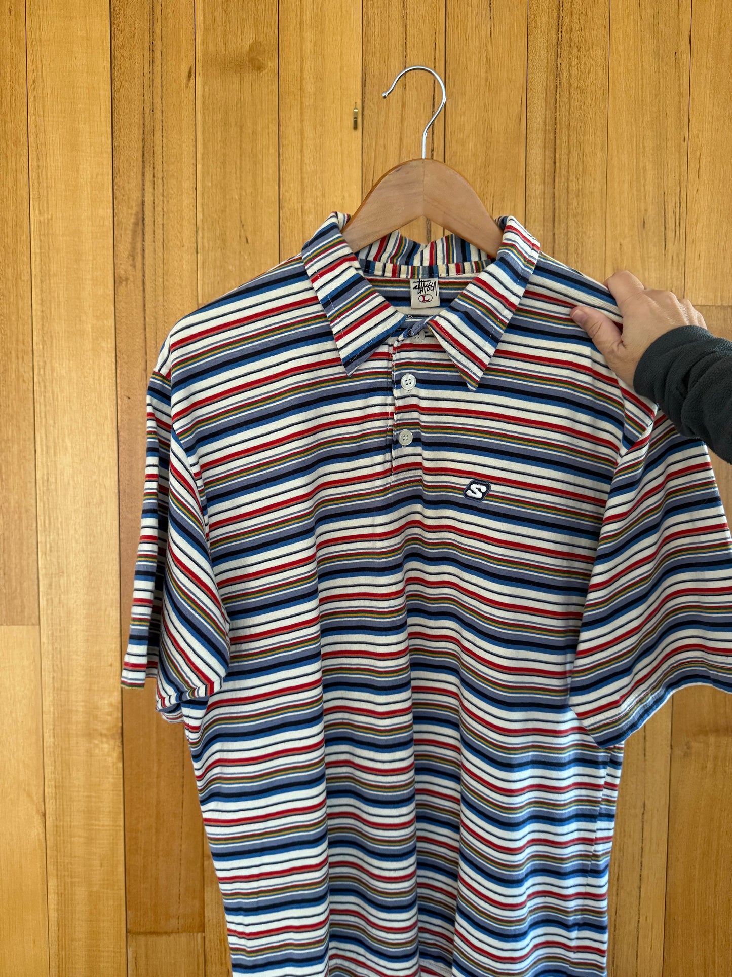 1990s Stussy Striped Polo Shirt