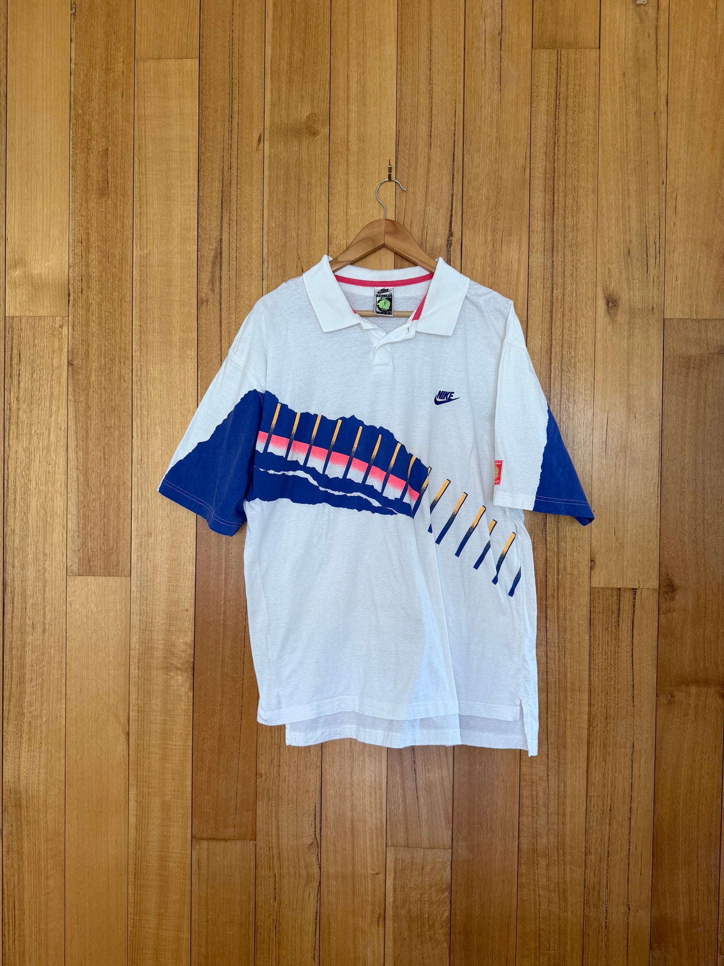 1990's Nike Tennis Challenge Court Polo Shirt - White/Blue/Pink