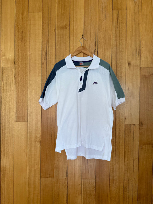 1990's Nike Tennis Supreme Court Polo Shirt - White/Green/Purple