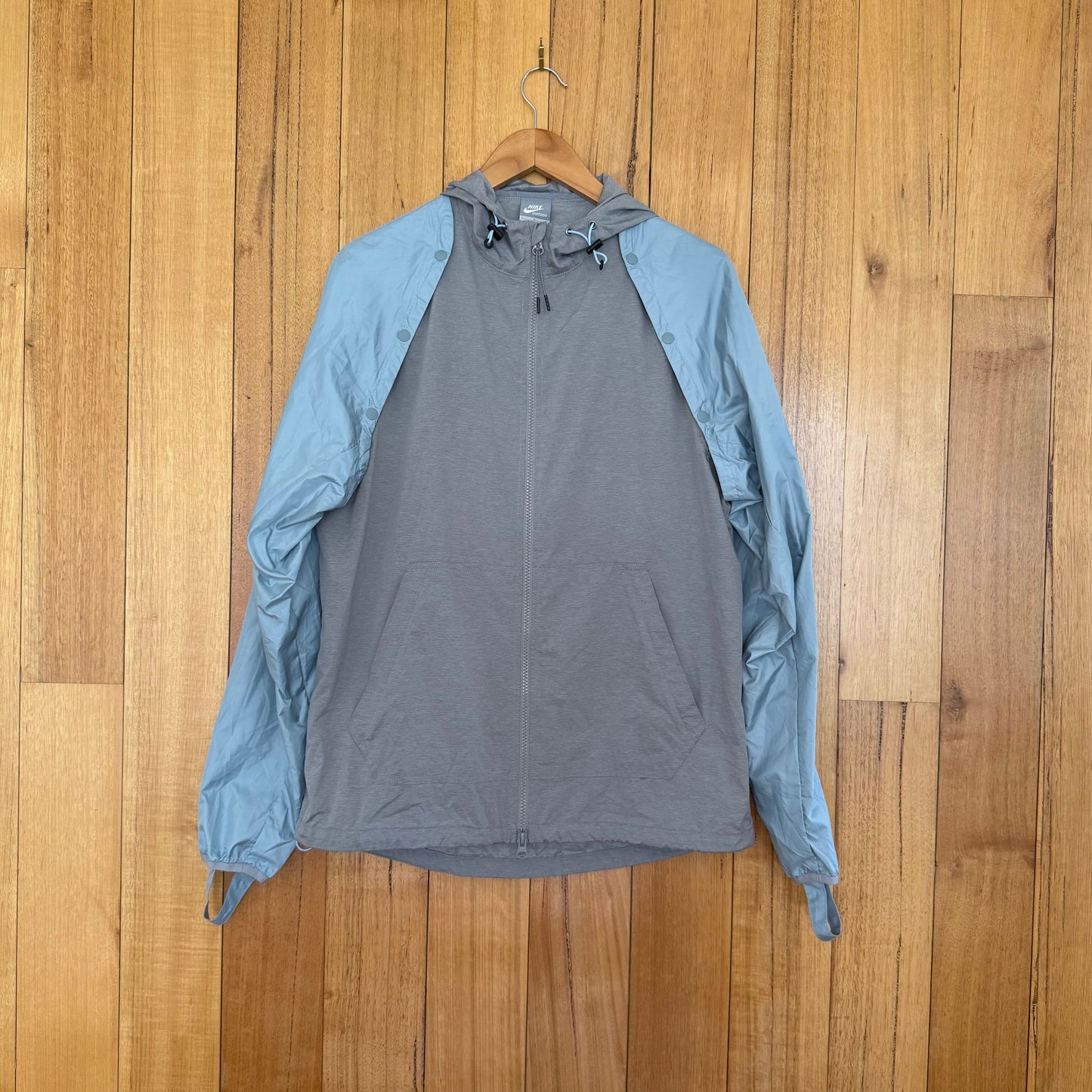 Made in Japan Nike Sportswear convertible jacket in grey and blue, premium Japanese construction, Spring 2013 release, pre-owned condition
