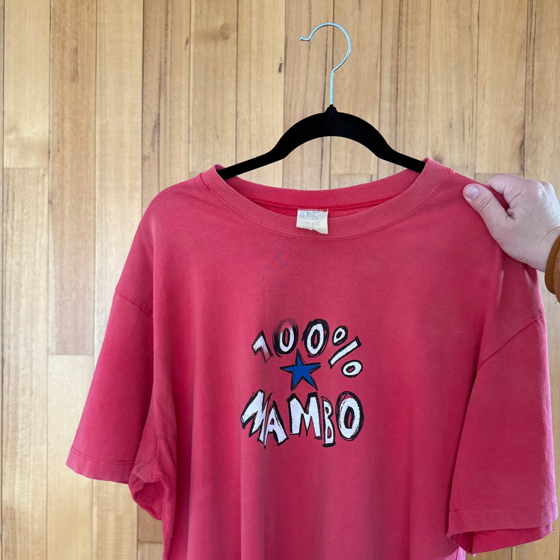 Mambo label detail on red 1980s Australian surf culture t-shirt
