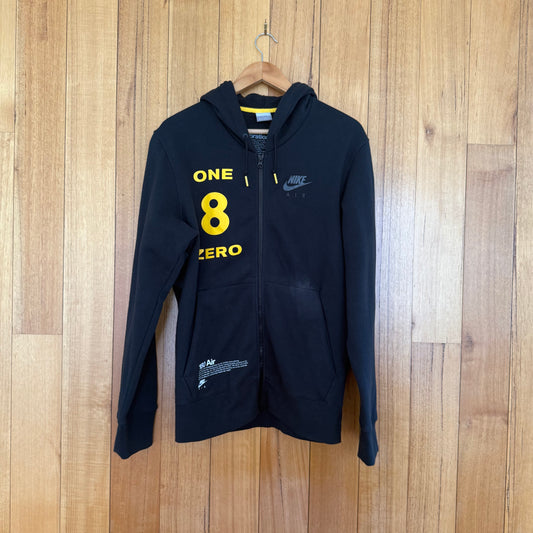 Nike Air 180 full-zip hoodie in black with yellow print celebrating the Air 180 sneaker, 2006 release, pre-owned condition