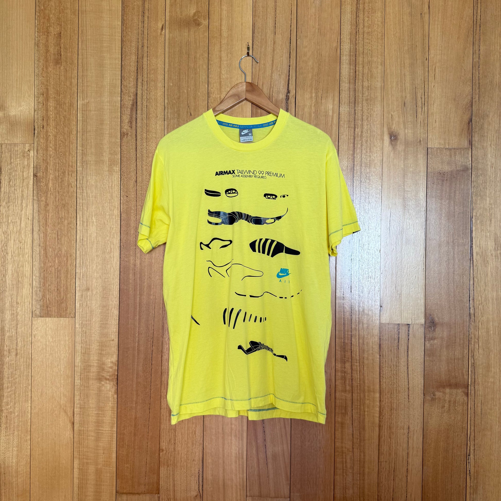 Nike Air Max Tailwind 99 Premium T-shirt in yellow with black print celebrating the Tailwind 99 sneaker, 2007 release, pre-owned condition