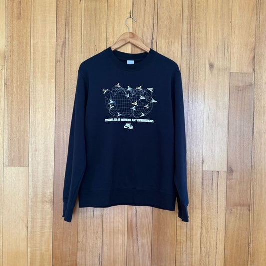 Nike Air Travel by Air Without Any Reservations crewneck sweatshirt in navy with white print, 2006 vintage Nike Air graphic, pre-owned condition