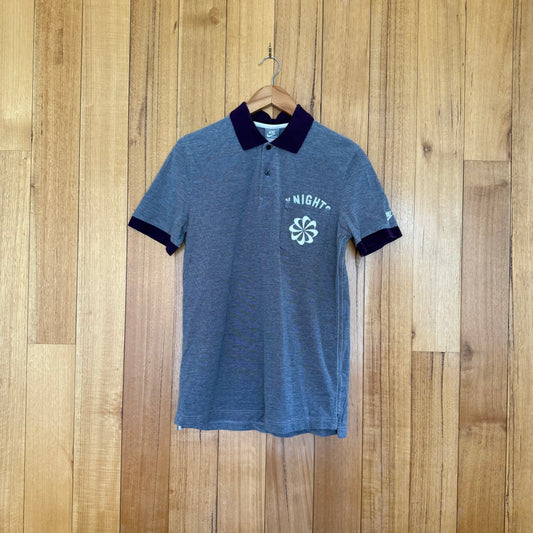 Nike Sportswear Knights Pinwheel polo shirt in grey and purple with white pinwheel logo print, Fall 2009 release, pre-owned condition
