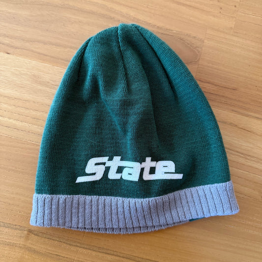 Nike Team NCAA Michigan State Beanie in green with white print - front view of official Spartans winter hat