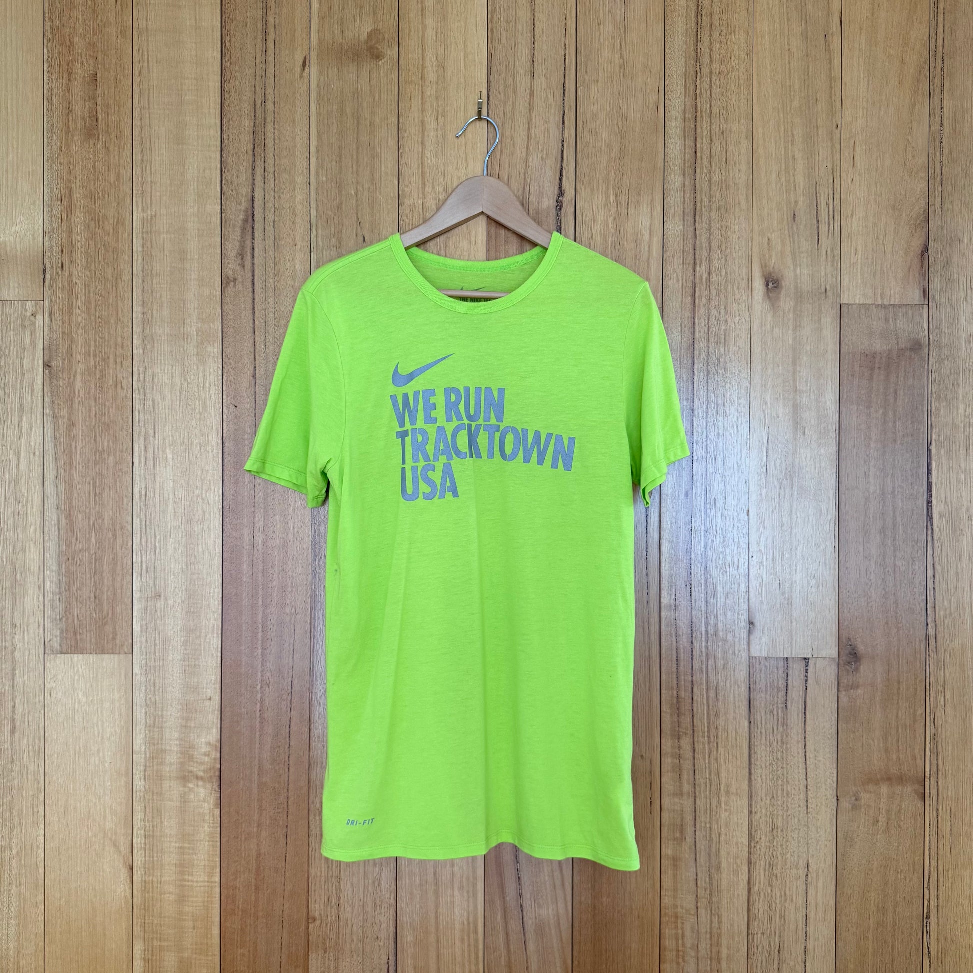 Nike We Run Track Town USA Dri-FIT T-Shirt in volt with reflective print - front view