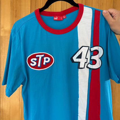 Puma label detail on blue Richard Petty STP racing t-shirt