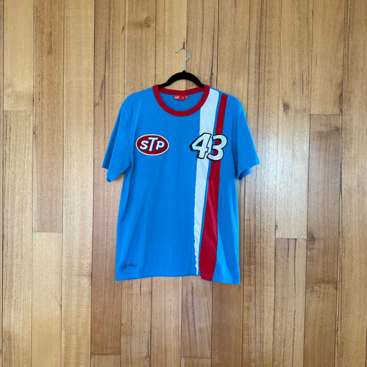 Puma Richard Petty STP Racing T-Shirt in blue with red and white STP 43 graphics - front view